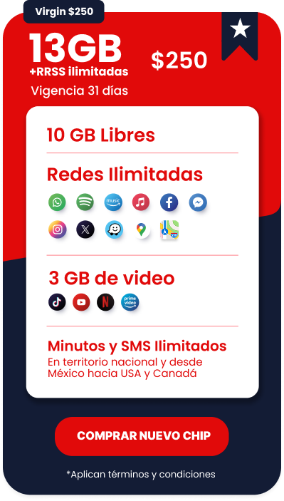paquete 250 virgin mobile mexico